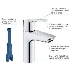 Grohe Quickfix Waschtischmischer Start S-Size Mittelstellung-Kalt Push-Open Ablauf -Bad + Sanitär affär 12 1286