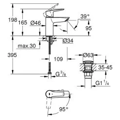 Grohe Quickfix Waschtischmischer Start S-Size Mittelstellung-Kalt Push-Open Ablauf -Bad + Sanitär affär 12 1288